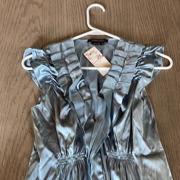 BCBG Silk Ruffle Neck Blue blouse in a size XS - Picture 2 of 9